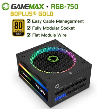 GameMax 750W RGB Napájanie pre Coumputer Plne Modulárny 80 PLUS Gold PSU ARGB LED 24pin 12V PC Napájacie zdroje RGB750-Dúha