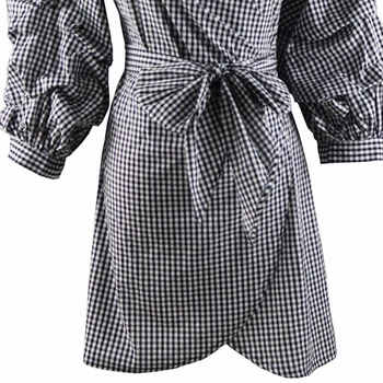 Vintage Lete Bežné Koberčeky Mini Šaty s Lístkového Puzdro pre Ženy Móda Gingham Retro Šaty Šaty bedrový Pás s Oknami Šaty
