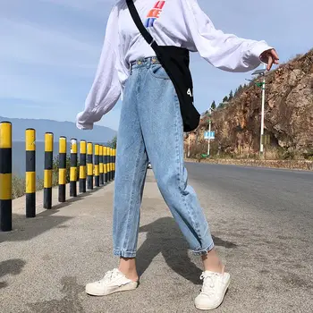 Džínsy Ženy kórejský vysoko Elastický pás Hot Predaj Módnych Slim Všetkých Zápas Umyté Dámske Streetwear Nohavice Priateľ Bežné