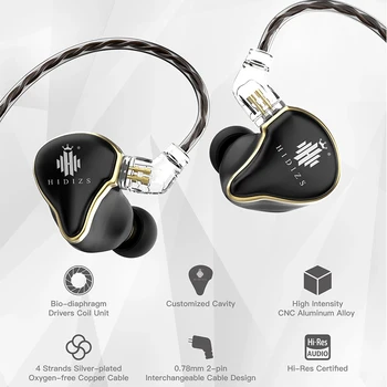 Hidizs Morská víla MS1 HiFi Audio Patentovaný Dynamické Membrána In-Ear slúchadlá Monitor IEM s Odnímateľný Kábel 2Pin 0.78 mm Konektor