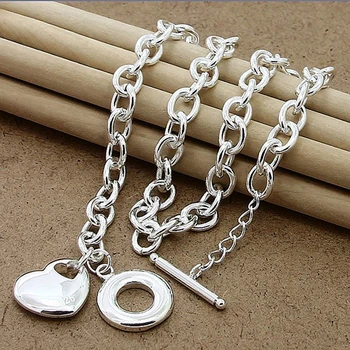 Svadobné Šperky Sady 925 Silver Láska Srdce Náhrdelník Náramky Set Pre Ženy, Módne Šperky