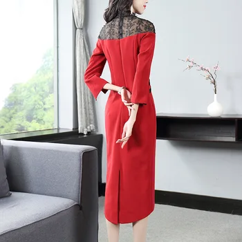 2020 jarné šaty žien cezhraničnej tvaru dlhý rukáv čipky spojov pás pack hip split one-step šaty