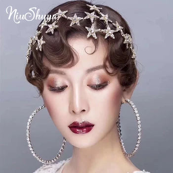 NiuShuya Módne Gold Star Hairband pre Ženy Sladké Svadobné Doplnky do Vlasov Tiara Elegantné Dievčatá hlavový most pokrývku hlavy Príslušenstvo