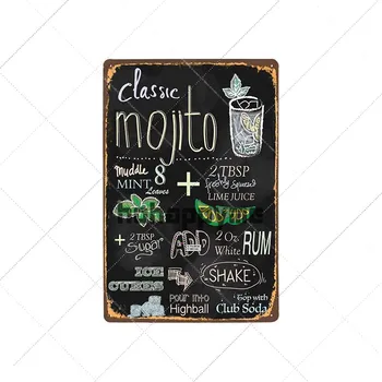 Podpis Drink Mojito Koktail Vintage Kovové Prihlásiť Martini Kuba Doska Retro Stenu Doska Pub Club Bar Dekoratívne Dosky 20x30cm