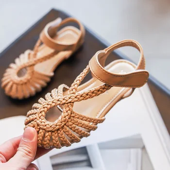 Detské pletené topánky 2020 lete nové dievčatá mäkké dno princezná Baotou sandále 1-15 rokov