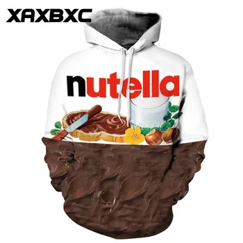 Nové 061 Jeseň Nutella Čokoláda 3D Vytlačené Ženy, s Kapucňou, s Kapucňou Femme Mikina Príležitostné Voľné Mužov Vrecká Mikiny Kabát