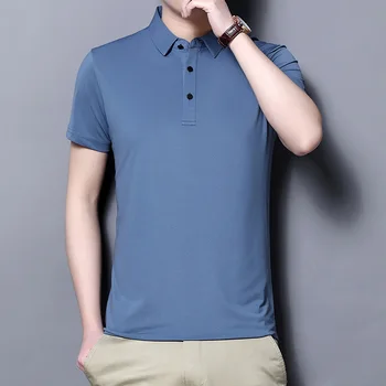 Letné nové-krátke rukávy hodváb polo tričko kórejský štýl voľné all-zápas bežné pulóver top mládež tenké otec oblečenie