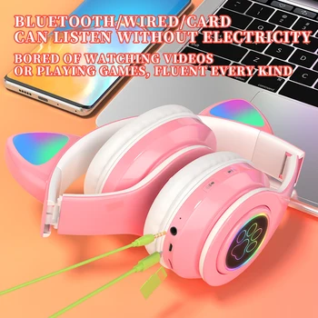 Bluetooth 5.0 Bezdrôtový Mačka Ucho Headset Svetelný w/Mic Slúchadlá Pre Deti, Dievčatá, Bluetooth Slúchadlá & Slúchadlá Slúchadlá