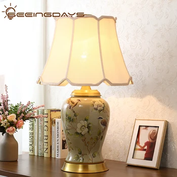 44x72cm Nové Čínske Americké Retro Luxusné Keramické Stolové Lampy, Spálňa, Obývacia Izba, Nočné Lampy Pastoračnej Svietidlá Pre Spálne
