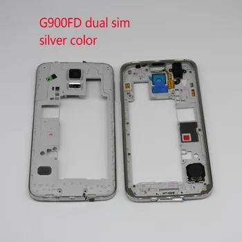 Pôvodný Polovici Stredného Rám Doska Rám Bývanie Pre Samsung Galaxy S5 G900H G900F G900FD dual sim strieborná zlatá farba s nálepka
