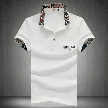 Letné Polo Homme pánske krátke rukáv kvetinový klope bavlna mens polo pevné priedušná polo shirts Ležérny Štýl Pološte Plus veľkosť 3XL