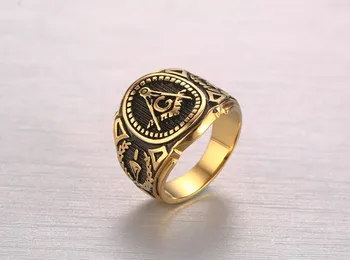 SIZZZ Mužov Vintage Slobodomurárstva Krúžok Freemason Symbol Členských Zlato z Nehrdzavejúcej Ocele Punk Mason Šperky Band