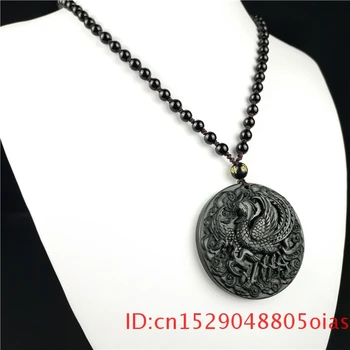 Prírodné Obsidian Phoenix Šperky, Prívesok Charm Black Darčeky Vyrezávané pre Čínske Náhrdelník Amulet Mužov