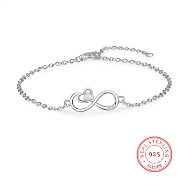 Infinity Srdce Symbol Kúzlo Náramok pre Ženy Krásne 925 Sterling Silver Opal Náramky Nastaviteľné Reťazca Svadobné Šperky, Darčeky
