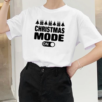 Vianočné Režim Vytlačené T-shirts Ženy Lete Roku 2020 Estetické Top Fashion Posádky Krku Košele pre Ženy Bavlna Grafické Tees Žena