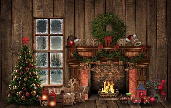 Drevo dom hračka vlak Vianočné Retro Fotografie Pozadia Dekor Deti Strany Photocall Pozadí okna Photo Studio