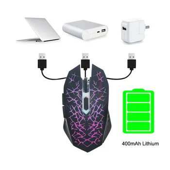 Bezdrôtová nabíjateľná Tichý LED Podsvietený USB Optická Ergonomic Gaming Mouse 2400DPI 6 Tlačidiel Oboch rukou Slim Bezdrôtových Myší