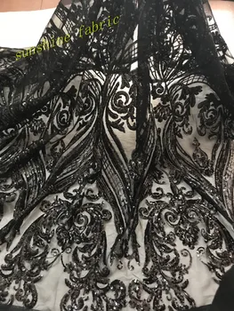 2018 Najnovšie Afriky Flitrami Čipky Textílie Večer Party Šaty Materiál Indickej Tissu Čierna Oka Tylu Čistý Šnúrky