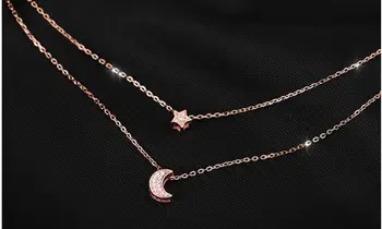 925 Sterling Silver Dvojvrstvové Crystal Hviezdy, Mesiac Kúzlo kórejský Choker Príveskom Náhrdelník Svadobné Šperky Pre Ženy dz100