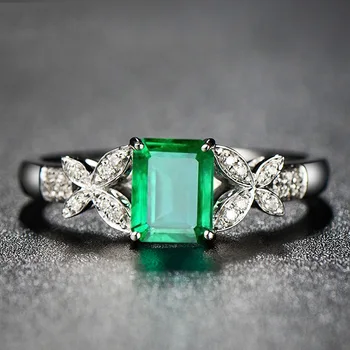 Emerald 925 Sterling Silver Farebné Krúžky Pre Ženy, Jemné Šperky Námestie Vystrihnúť Luxusné Modrá Šperky, Zirkón Krúžok Výročie Svadby