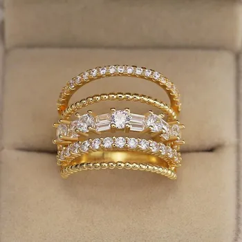 2019 Nový Príchod Teplej Predaj Klasický Retro Šperky 925 Sterling Silver a Gold Vyplniť Princezná Rez Biela AAAAA Cubic Zirconia Krúžok