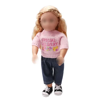 18-palcové Dievčatá bábiky oblečenie Ružová vyšívané sveter set + nohavice Americkej nové narodený šaty Detské hračky fit 43 cm baby c163