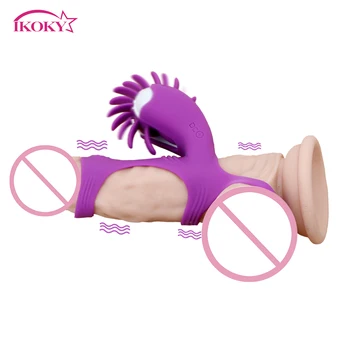 IKOKY Penis Silikónový Krúžok Stimulátor Klitorisu Sex Hračka pre Páry Penis Vibračný Krúžok Orálny Sex Lízanie Vibrátor Otáčania Jazyk