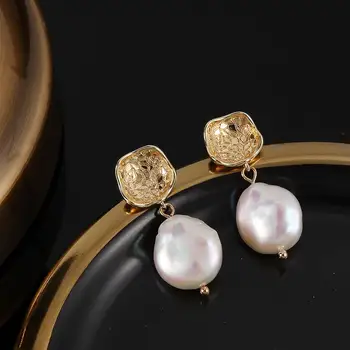 Skutočné Barokový Sladkovodné Pearl Náušnice Šperky Pre Ženy Strany Drop Náušnice Veľké Pearl Náušnice Ručné Jemné Šperky
