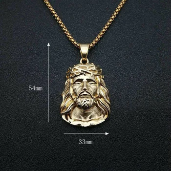 Nerezová Oceľ Hip Hop Zlato Ježiš Kristus Boh Prívesok Náhrdelník Náboženské Hip Hop Šperky Darček s Reťazca 60 cm