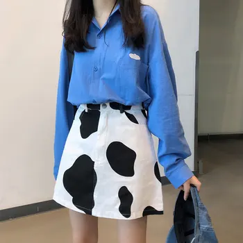 2020 Žena kórejský Kawaii Roztomilej Príležitostné Vintage Doplnky Krava Tlač Sukne dámske Sukne Japonský Harajuku Ulzzang Oblečenie Pre Ženy