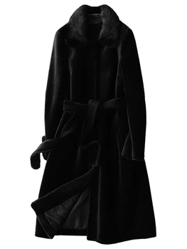 Ženy, Reálne Dlhý Kabát Zimný Noriek Kožušiny Golier Strihanie Oviec Vlna Bunda 2020 Manteau Femme X-06 KJ4000