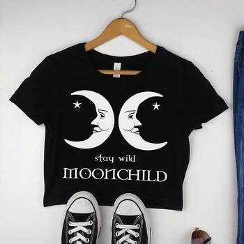 Pobyt Wild Moonchild Plodín Rastlinnej Ženy Bavlnené Tričko Moon Star Grafika Tričká, Gotické Oblečenie, Zábavné Krátke Rukáv Topy Drop Shipping