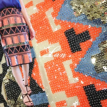 LASUI Nepravidelný geometrický vzor sequin vyšívané oka textílie, čipky plný šaty fáze výkonu oblečenie tkaniny DIY W0069