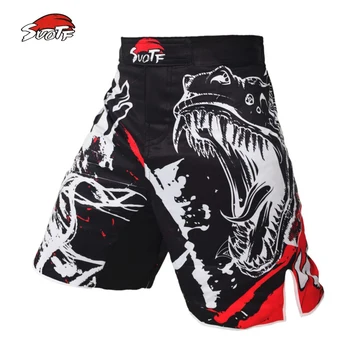 SUOTF čierny atrament štýl panovačný kričí MMA fitness priedušná šortky boj boxerské Tiger Muay Thai lacné mma šortky boxeo