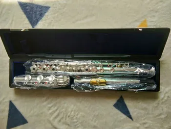 Profesionálne Nové flauta hudobný nástroj 17 E-Key Striebro C Naladiť otvoriť v blízkosti bežne používané flauta Zlato Náustok zadarmo