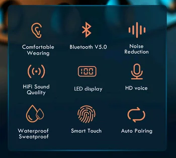 TWS Bluetooth 5.0 Slúchadlá 2200mAh Plnenie Box Bezdrôtové Slúchadlá 9D Stereo Športové Vodotesné Slúchadlá Headset S Mikrofónom