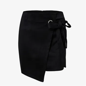 LJCUIYAO Ženy Mini Sukne s Vysokým Pásom Lúk Strany Clubwear Asymetrický Minisukňu Bežné Krátke Oblečenie Elegantné Mäkké Jelenice Dno