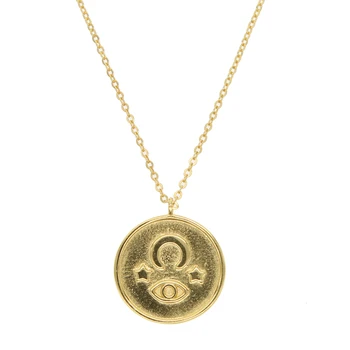 Zlato vyplnené 925 SterlinG Silver mince náhrdelník pre ženy vyryté zlé oko, Hviezdy, mesiac šťastie Symbol strana Geometrické šperky