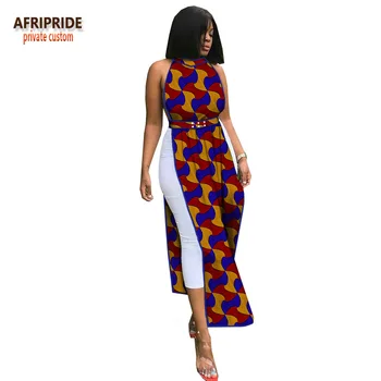 Letné afriky bežné ženy šaty AFRIPRIDE bez rukávov členok dĺžka strany syntakticky rozdelené záväzné bežné ženy bavlnené šaty A1825057