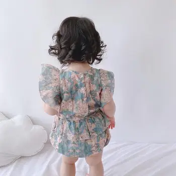 Baby Dievčatá Kvetinový Remienky Lete Roku 2020 Deti Boutique Oblečenie Novorodenca Vintage Skúmie čipky Jumpsuit Dieťa Royal Romper