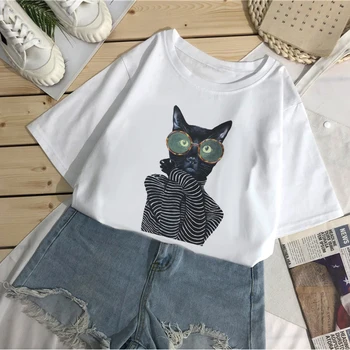 Harajuku Bežné Tričko Ženy Módne Retro A Moderné Mačky Tlač 2020 Letné Tričko Móde Žena T-shirt