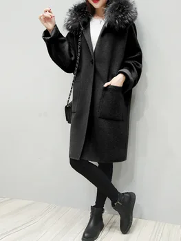 Prehoz Ženy Kabát Zimný Umelú Kožušinu Teplé Outwear Príležitostné Voľné Plus Veľkosť Dlhé Vlny Kabát Japonsko Kórea Office Lady Mladých Školy