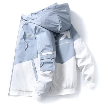 2021 Jar Jeseň Oblečenie Mužov Bunda Outwear Kabát s Kapucňou Slim Mladistvú Vitalitu Mužov Patchwork Vytlačené Bundy Veľké Veľkosti 3XL