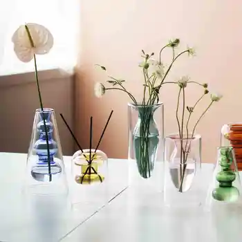 Nordic Domov Stôl Dekorácie Crystal Vázy pre Interiér Hydroponické Kvet Znečistený Váza Sklo Kvet Základ Obývacia Izba Ploche
