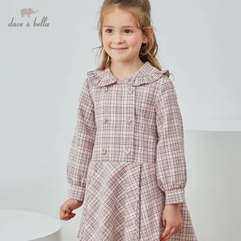 DKH14220 dave bella jeseň girl móda koberčeky tlačidlo tlačiť zavesené šaty deti sladké šaty deti detská lolita oblečenie