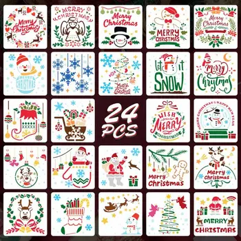 24pcs/set DIY Vianočné Kresliace Šablóny Šablóny Razba Papier Karty Maľovanie