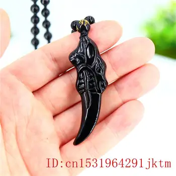 Prírodné Obsidian Vlk zub Prívesok Čínsky Kúzlo Vyrezávané Čierny Náhrdelník Šperky Amulet Darčeky pre Mužov
