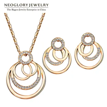 Neoglory Šperky Kruhy Súpravy S Náhrdelníky Náušnice Ruže Zlatá Farba Rakúskej Drahokamu Pre Ženy 2020 Nové Narodeninám