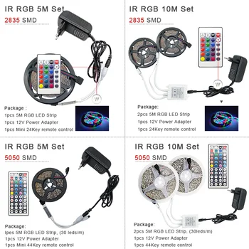 RGB LED Pás Svetla SMD 2835 Nepremokavé RGB Pásky DC12V Páse s nástrojmi dióda led Pásy Svetla Flexibilné Prúžok Lampy, IR WIFI Radič