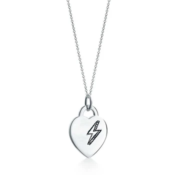S925 Mincový Striebro štýlový wild lightning srdce prívesok náhrdelník, 1: 1 high-end dámske šperky s logom Valentines DARČEK